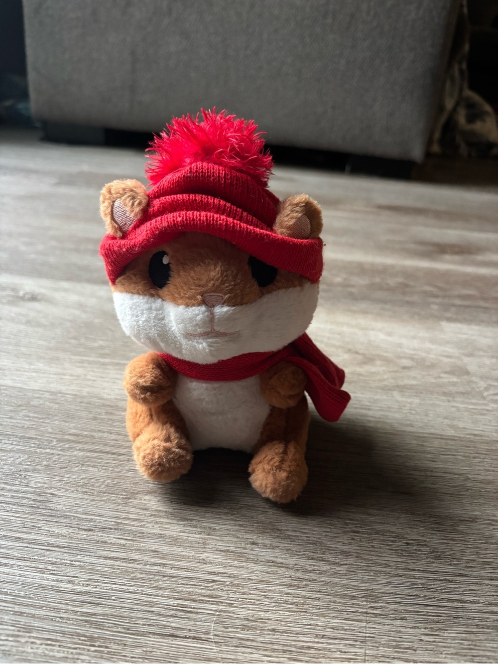 Plush Hamster Toy with Red Hat and Scarf - Soft Kids Stuffed Animal